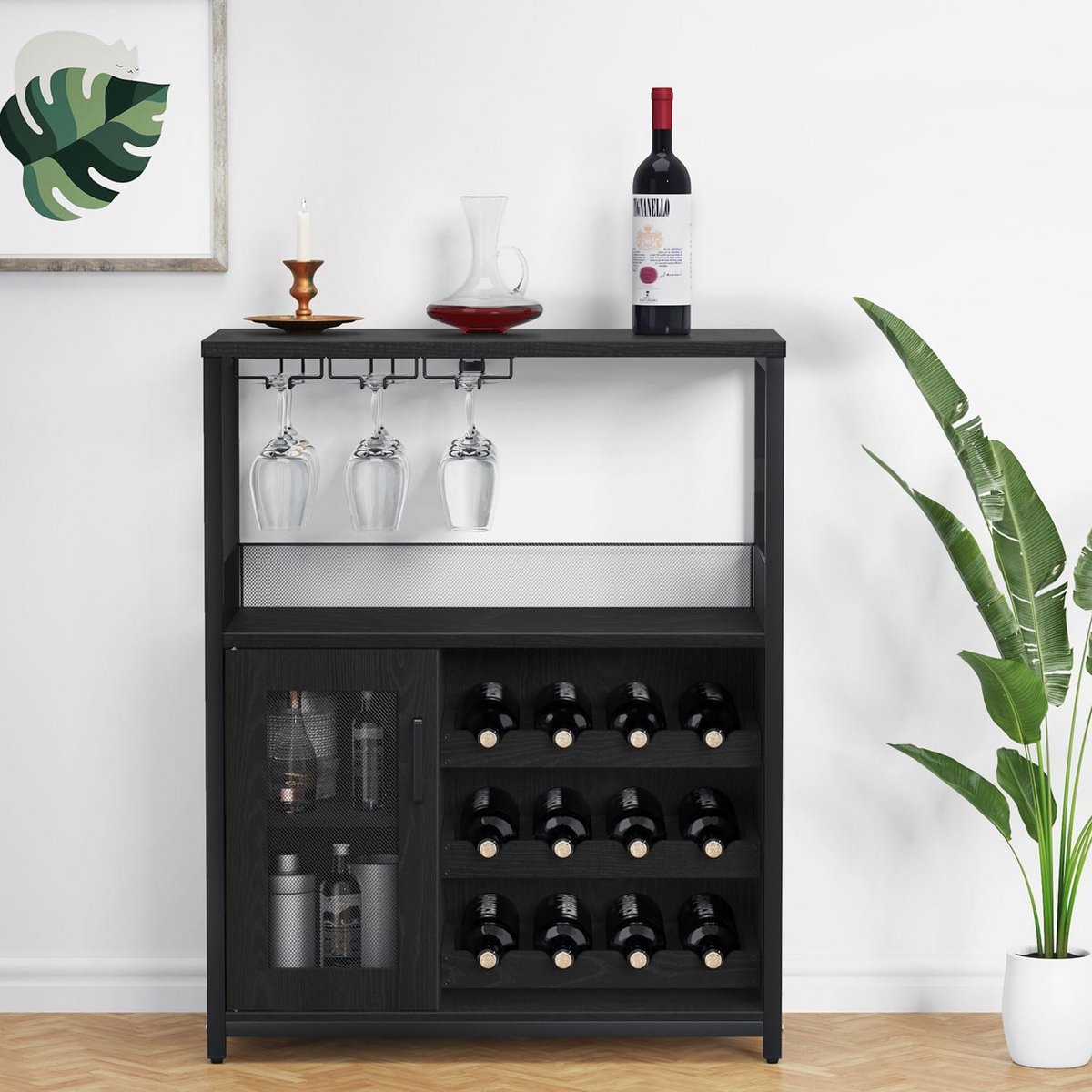 Stijlvolle Wijnbar Kast met Opbergruimte en Afneembare Rekken