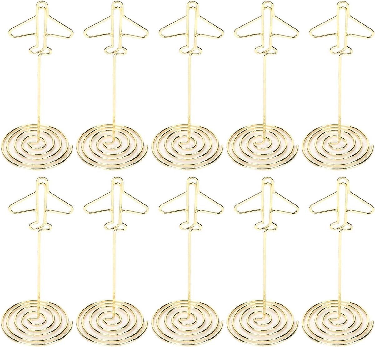 Desktop Memo Houder - Gouden Bureaustandaard voor Papierorganisatie met 10 Stuks Vliegtuig Model Paperclips