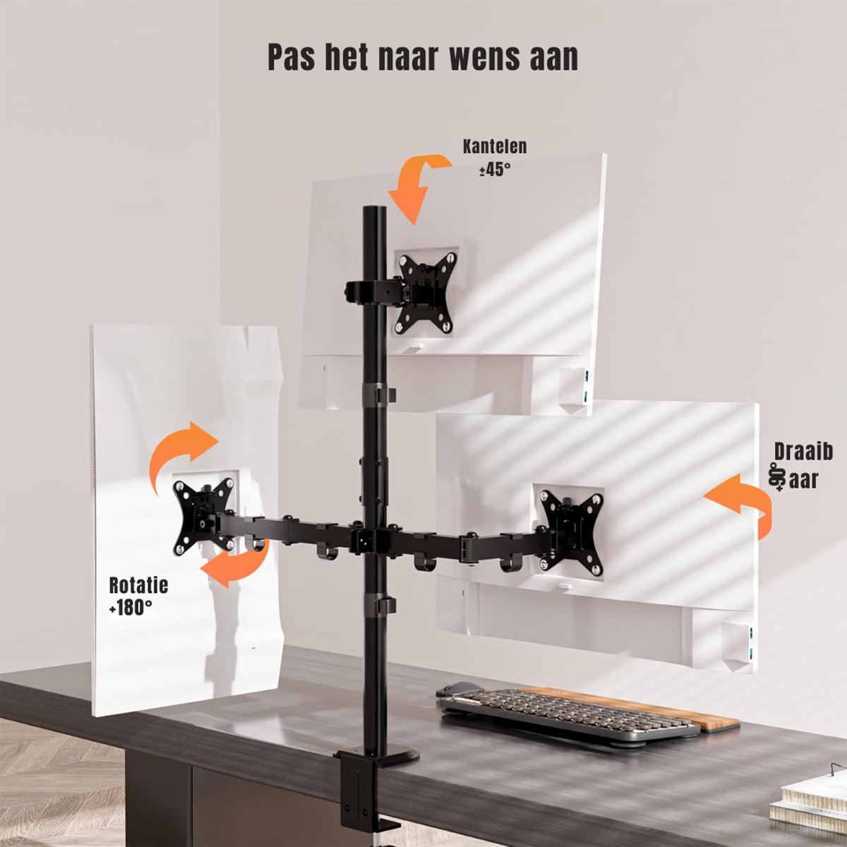 SCH® Monitor Arm 3 Schermen Zwart voor Gaming Monitors - afbeelding 2