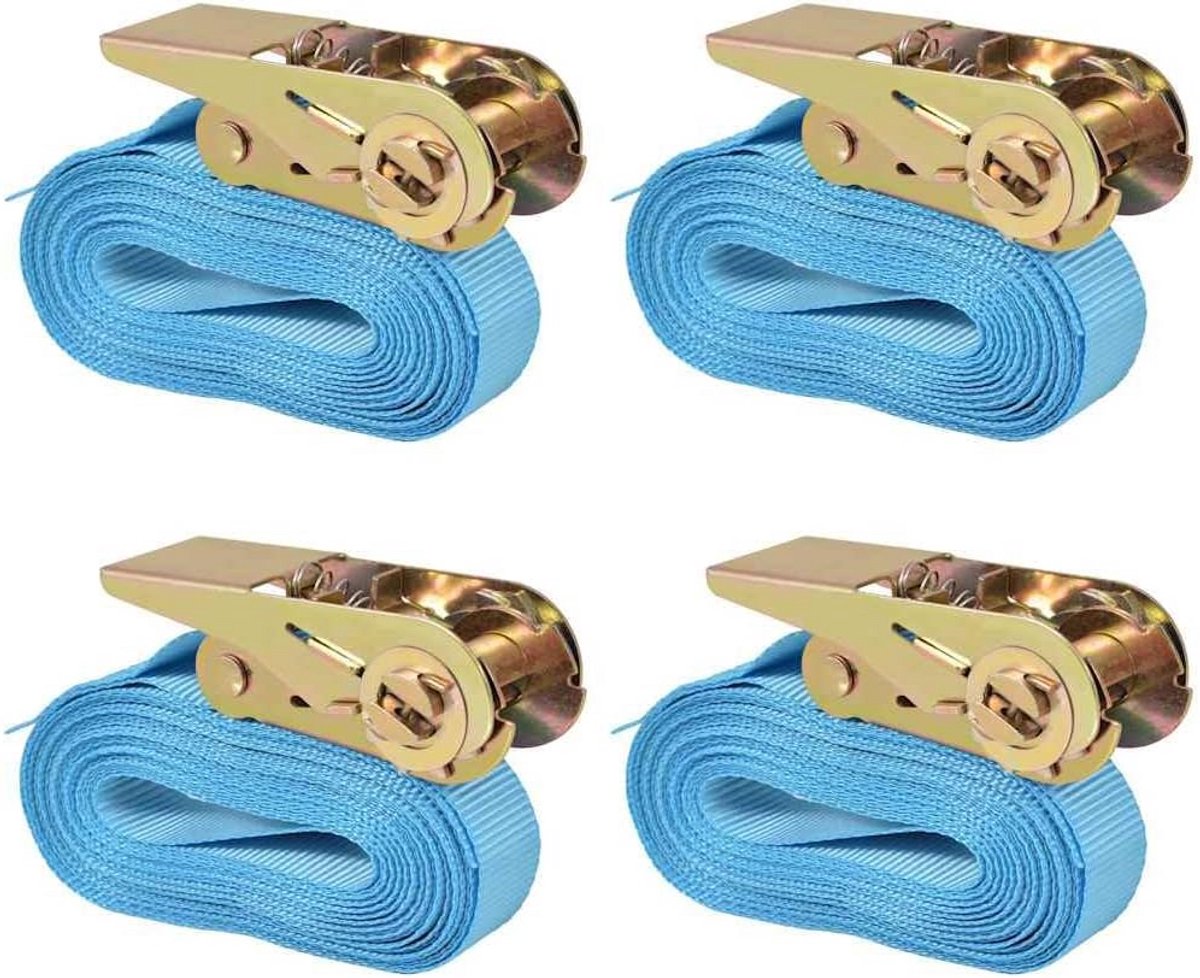 4x Sjorband Ratel 0.8 Ton 6 Meter Vastzetband Blauw - Zeer Sterk)