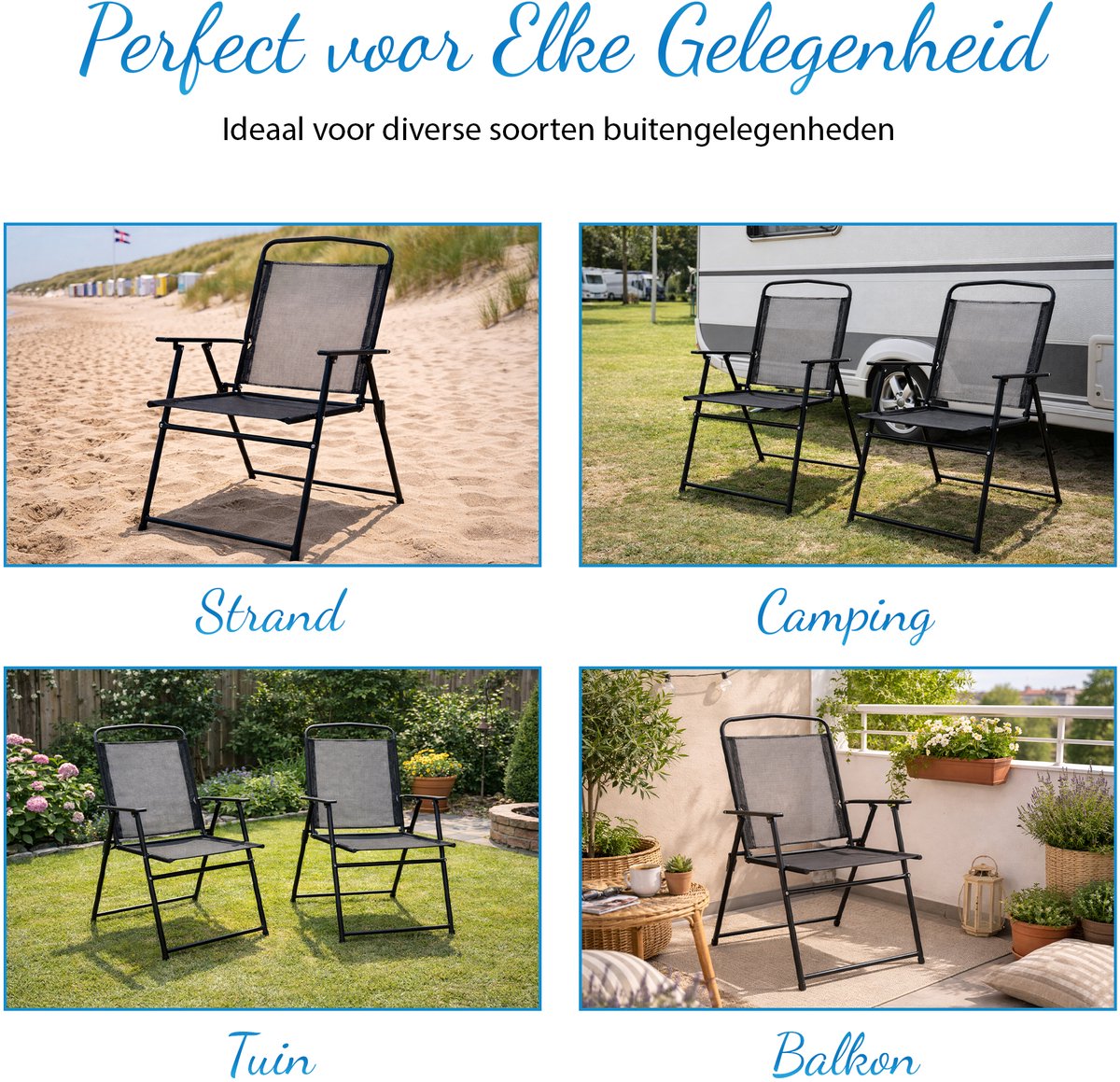 Happy Holidayz 2 Opvouwbare Tuinstoelen Zwart - Tuinstoel Set 2 Stuks 65x53x90cm - Staal Weerbestendig - Inklapbare Strandstoel voor Tuin, Balkon & Camping - Kampeerstoel - Vouwstoel - Klapstoel buiten - Campingstoel - Tuinstoelen - Balkonstoel thumbnail 7