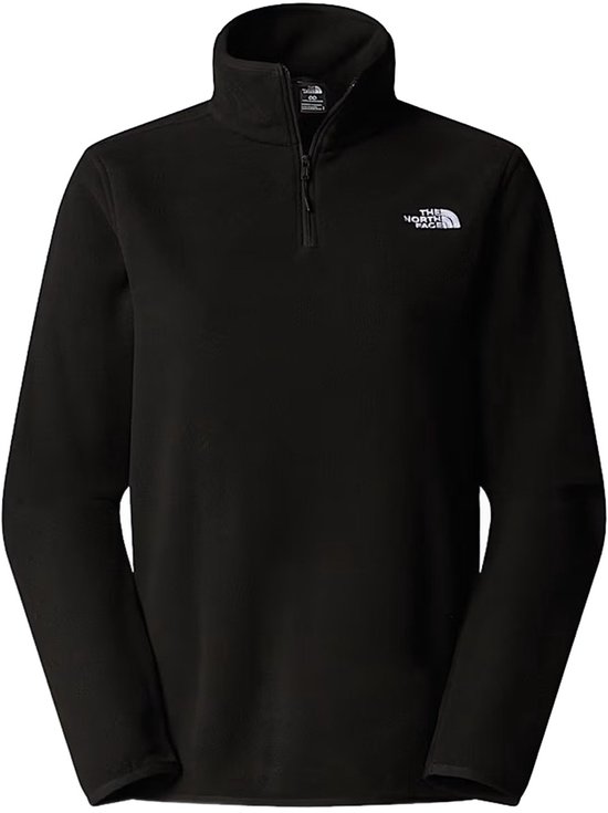 Zwarte 1/4 zip fleece van The North Face met opstaande kraag en logo op de borst.