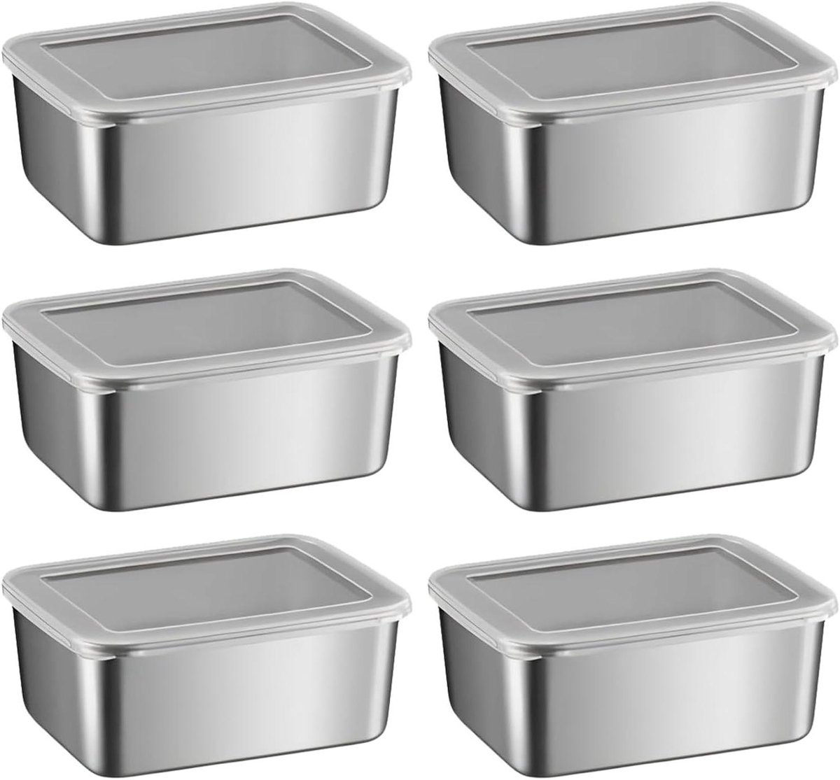 6-delige vershouddozenset voor oven, magnetron en vriezer - roestvrijstalen meal prep dozen - stapelbare vershouddozen met deksel
