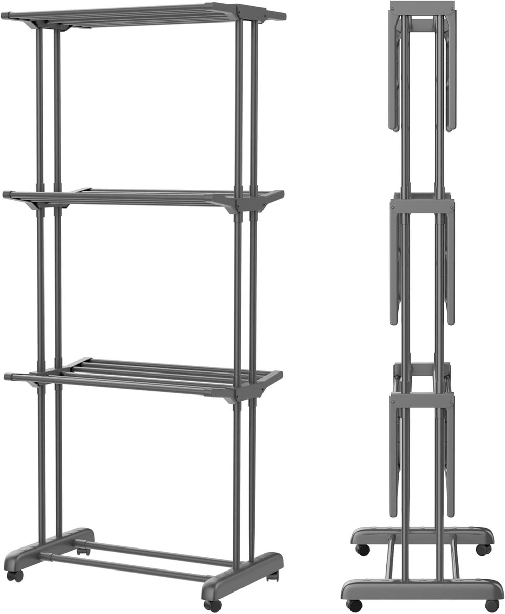 Droogrek - Wanddroogrek - Droogrek inklapbaar - Droogrek hangend - 172 cm Drooglengte - 3 lagen - Stevig Carbonstaal - Donker grijs - van Imperatoris
