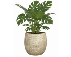 Mica decorations Bloempot / plantenpot Madeira - creme - terracotta - 32 x 32 cm - schubbenpatroon