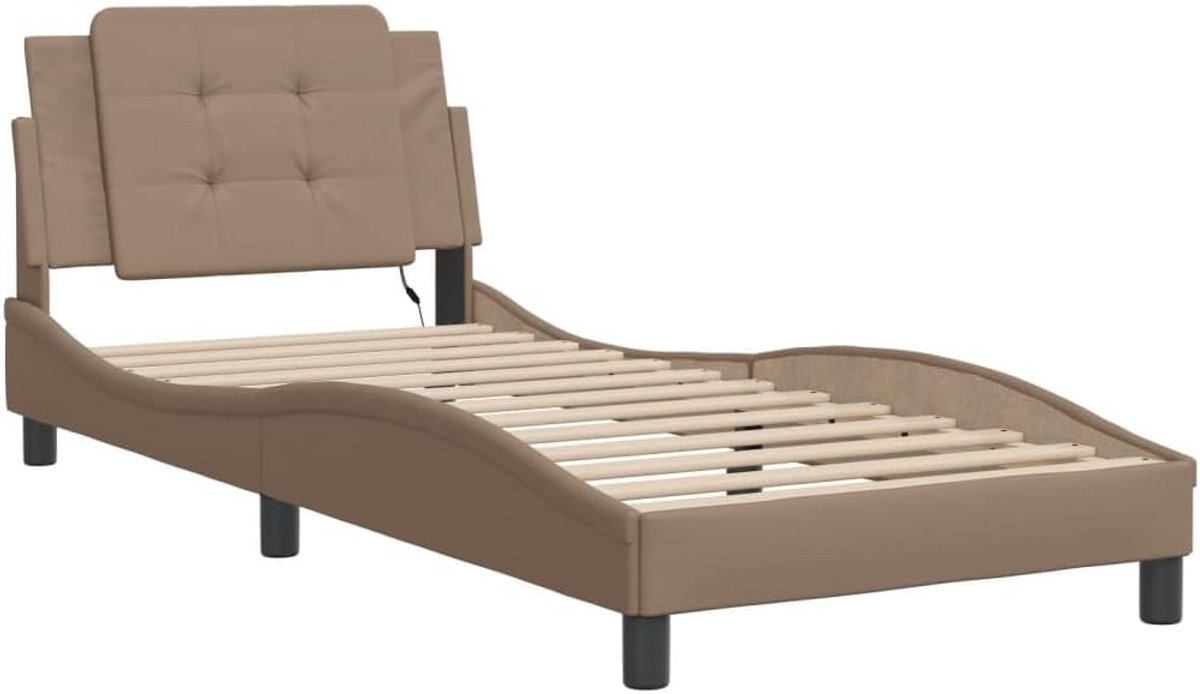 Stijlvol Eenpersoons Bedframe Cappuccino met LED Verlichting 90x190 cm