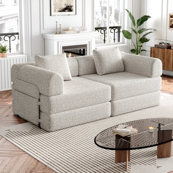 HAUSS SPOLE Canapé-lit – Design Modulaire Deux En Un – Avec Compartiment De Rangement Dans L'Accoudoir – Stable Avec Cadres En Acier – Chenille Khaki