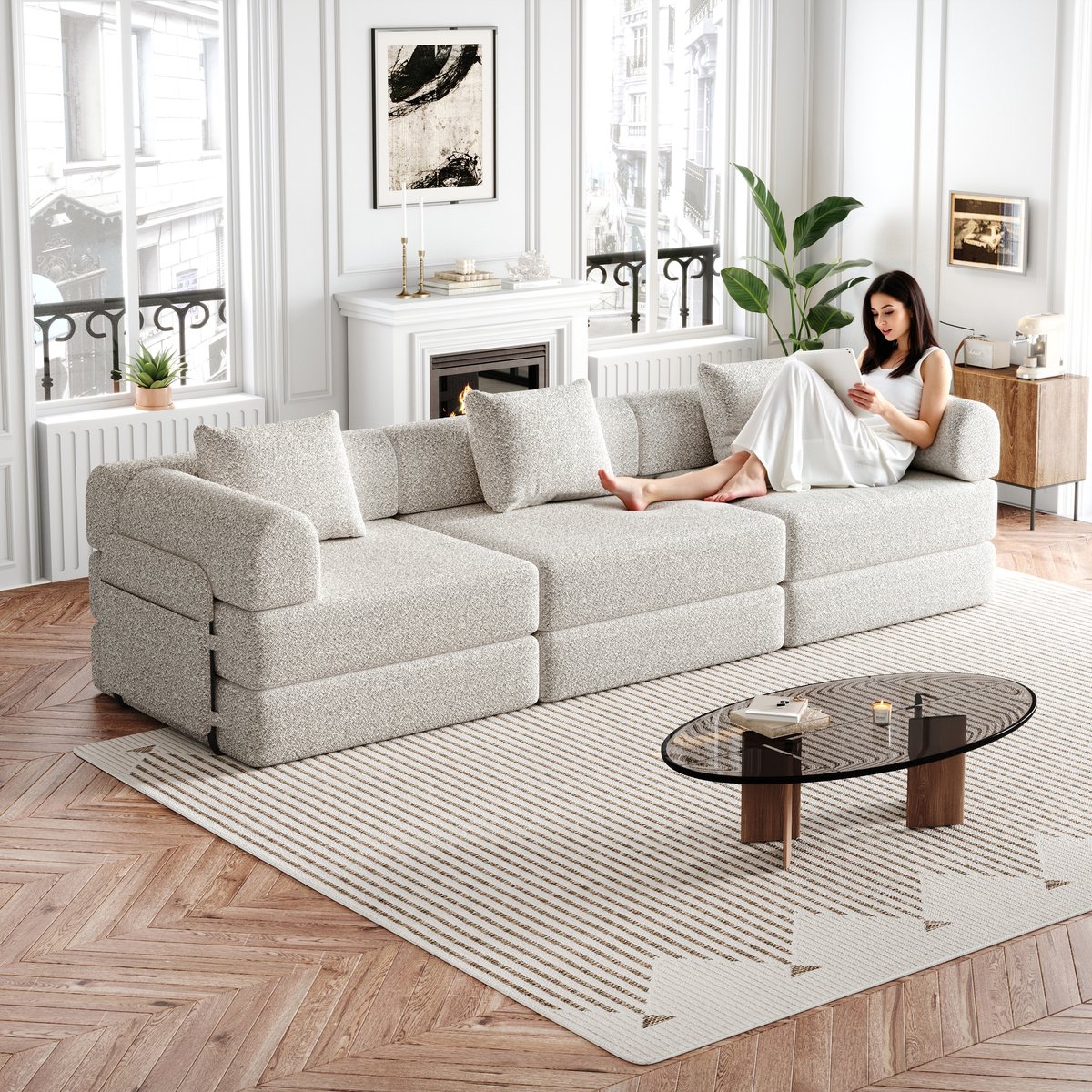 HAUSS SPOLE Slaapbank - Modulaire Eenpersoons Zetel - 2 In 1 Sofa Tot Bed Met Armleuning O