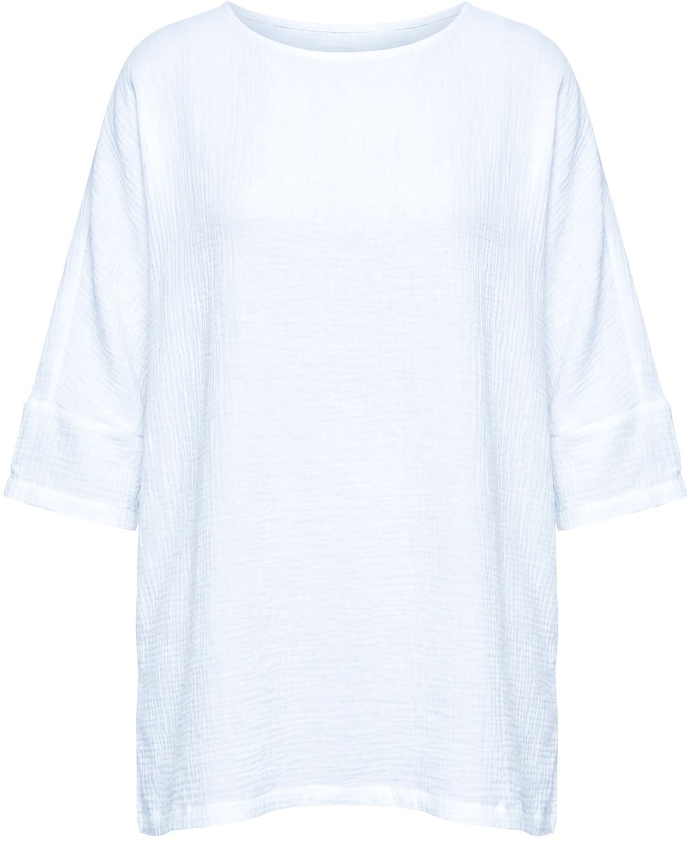 MIAMODA - Dames - Blouse oversized mousseline 3/4-mouw - Sneeuwwit - Maat 50+