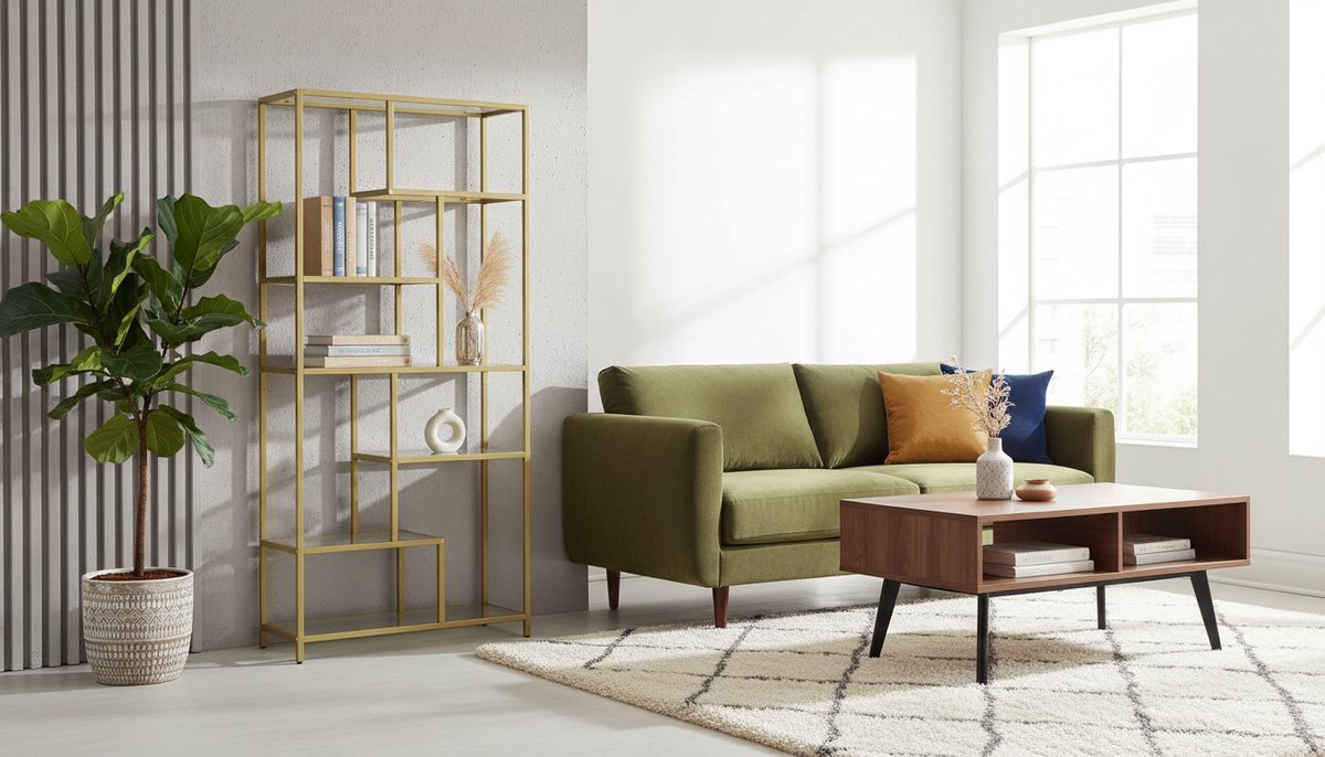 Boekenkast Casa Velluto 6 Planken – Hoge Art Deco Display- en Plantenstandaard voor Woonkamer, Kantoor, Studeerkamer en Keuken – 30 x 80 x 180 cm – Geharde Glazen Planken & Metallic Goud Frame – Stabiel, Duurzaam en Anti-tip