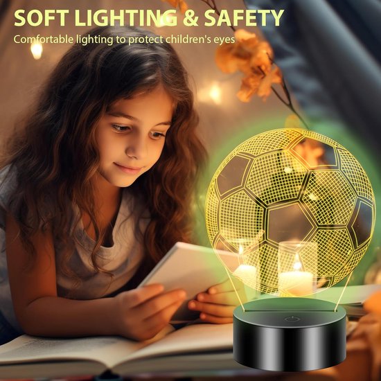 Nachtlampje - 3D LED-voetballamp - Voetbalnachtlampje - Nachtlampje kinderen - Tafellamp - 16 kleuren wisselend - Afstandsbediening - Decoratie voor kamer - Verjaardagscadeau - Jongens - Meisjes 7-12 jaar van Merkloos — afbeelding 5