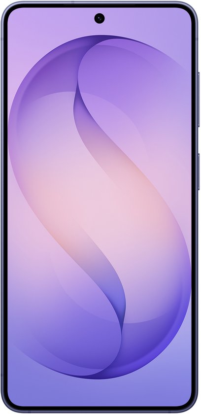 Paarse smartphone met een scherm met een golvend paars en roze patroon.