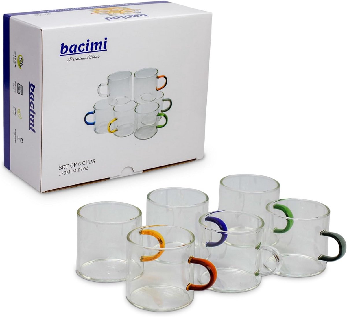 Set van 6 Handgemaakte Espresso Kopjes van Borosilicaatglas 120ML - Dubbelwandig Effect