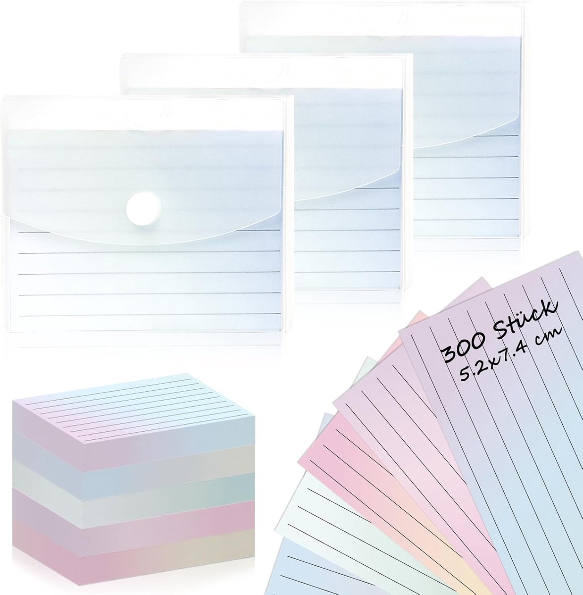 300 Bladen Indexkaarten - Geregeld - A8 - Kleurverloop - Indexkaarten met Doos - Woordenschat - 3 Stuks Leren Doos - Kleine Indexkaarten voor Leren van Formules of