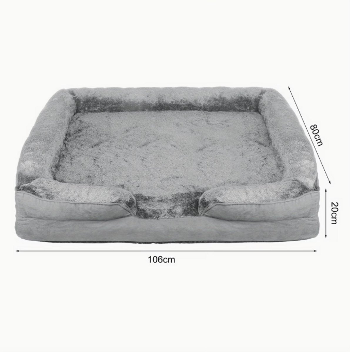 Groot U-Vormig Hondenbed – Zacht & Comfortabel met Pluche Vulling | 106×80×20 cm – Grijs thumbnail 2