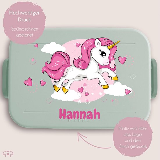 Personaliseerbare Bento Lunchbox met Naam - 900 ml - Unicorn Design - Groen - Voor Kinderen — afbeelding 3