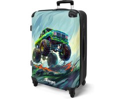 Groene Monster Truck Kinderkoffer - 32 cm - Handbagage - Binnenwerk met 2 vakken - 1 Slot - Afneembare schouderriem - Handgreep - Veerkrachtig - 100+ Designs