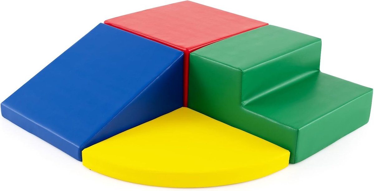 KOMFOTTEU 4 delig Schuimblokken - van kunstleer, EPE - Soft Play Foam Blokken - Reuze Bouwblokken - Montessori-klimblokken - voor kinderen vanaf 3 jaar