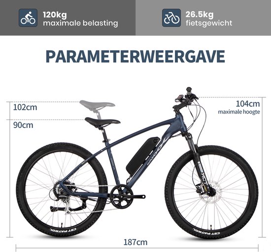 SAXXX Everest - Elektrische Fiets - 95% Vooraf Geassembleerd Mountainbike - 374Wh Verwijderbare Accu - 90 km Actieradius - 27.5 Inch Wielen - Shimano 7 Versnellingen - Hydraulische Schijfremmen - Achterwielmotor 250W - Aluminium van Saxxx — afbeelding 4