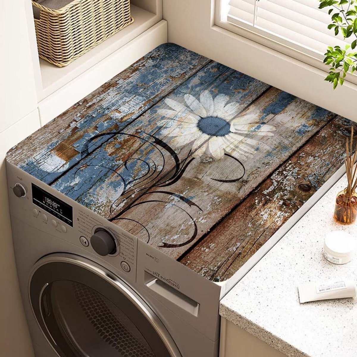 Wasmachinekussen Antislip 60x60 cm Zacht Schuim Deksel voor Wasmachine en Droger Bloemenprint