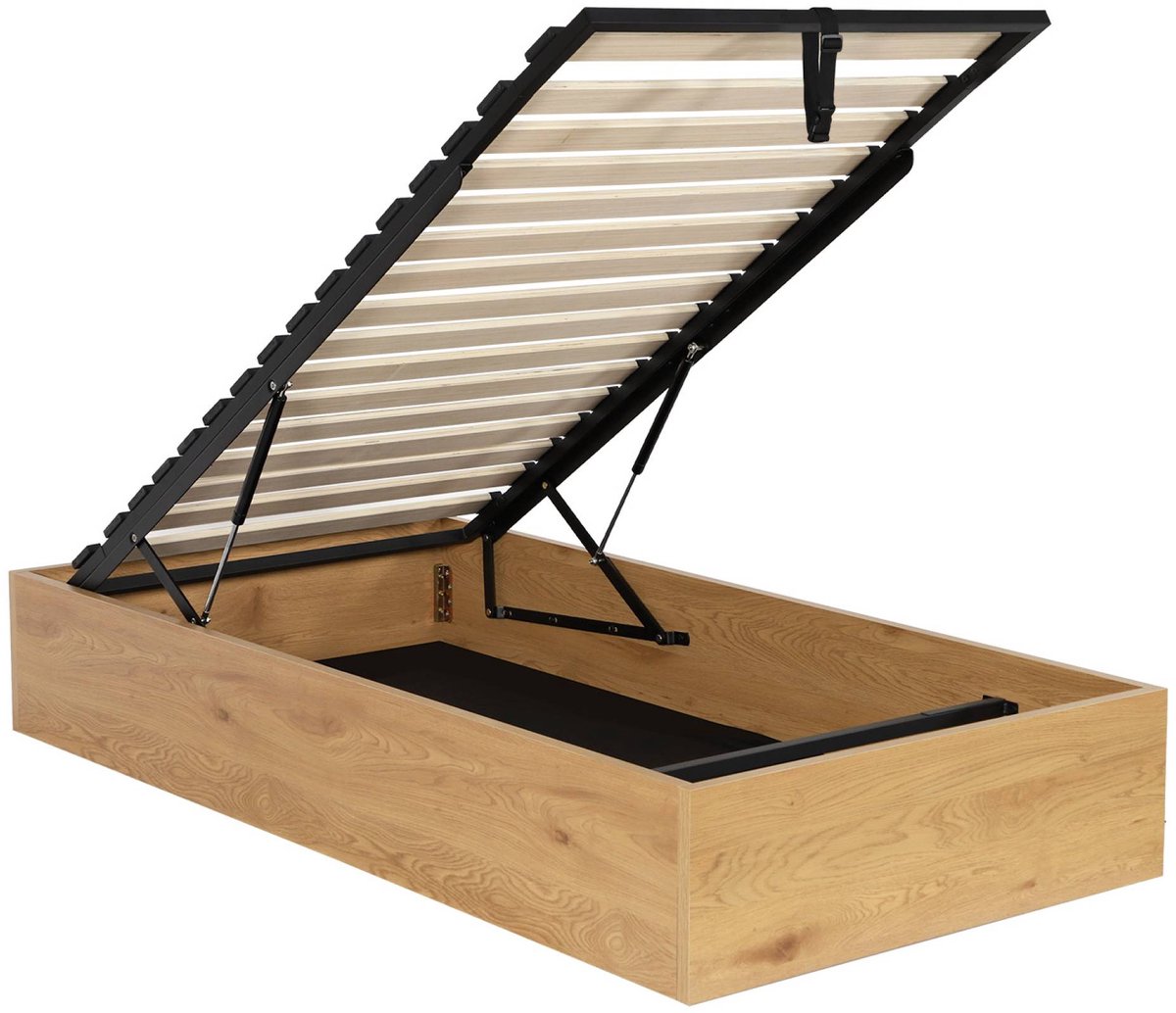 sweeek - Opbergbed met lattenbodem 90x190cm houtdecor voor 1 persoon - lift