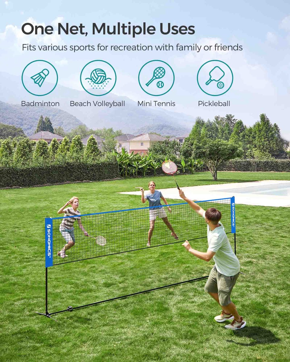 Draagbaar badmintonnet – Verstelbare hoogte – 4 meter – Inclusief standaard