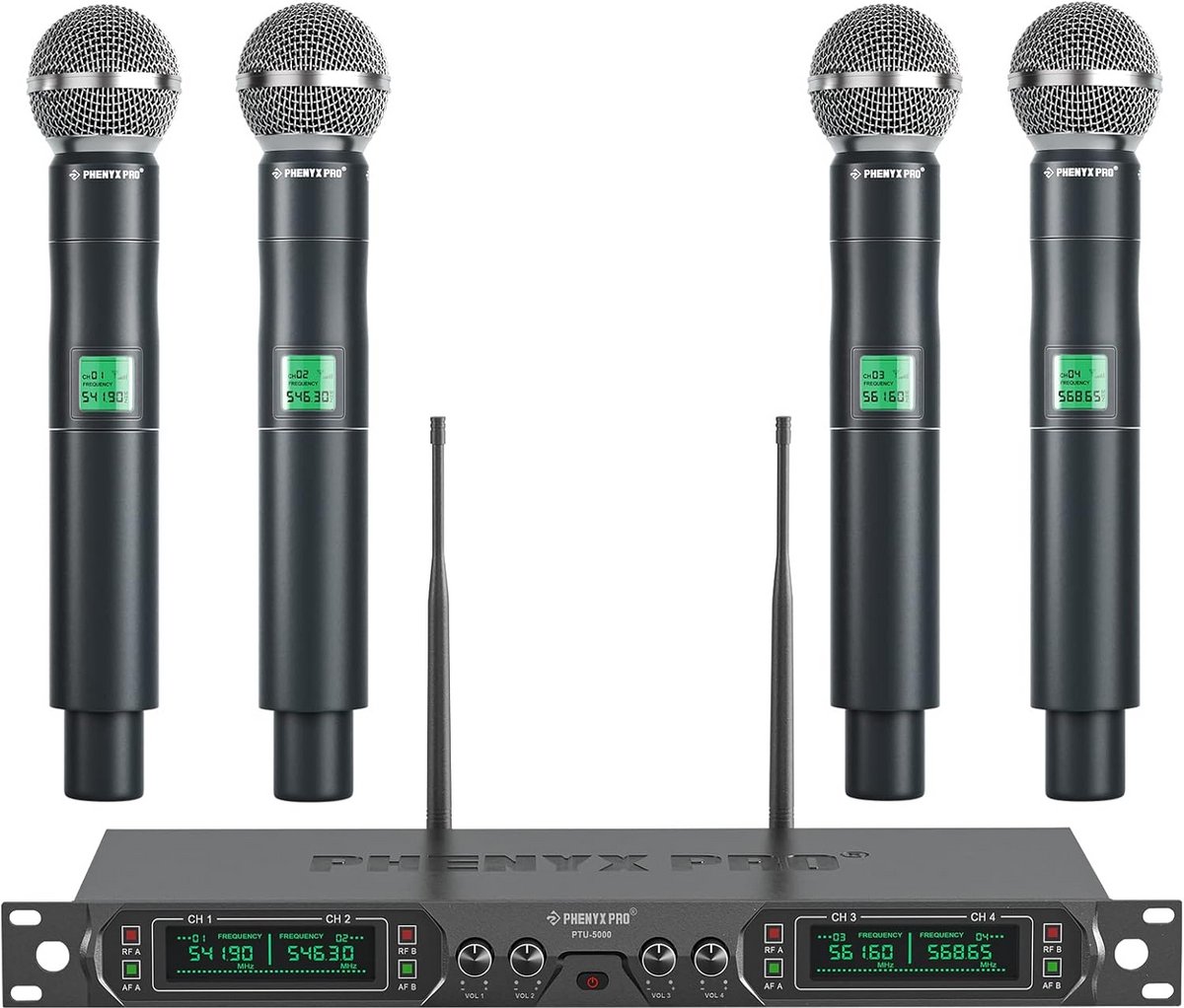 Draadloos Microfoonsysteem - UHF Set - Evenementen Presentatie - Volledig Metalen Constructie - 4 Kanalen - Zwart