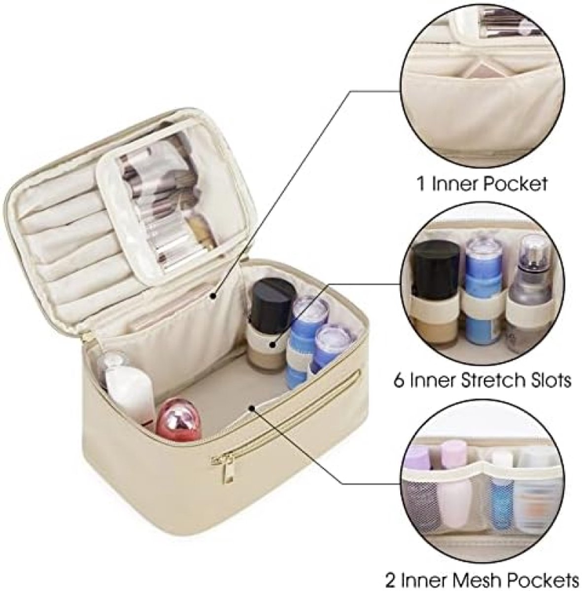 Ruime Make-up Organizer in Zachte Lederlook - Perfect voor Reis en Dagelijks Gebruik