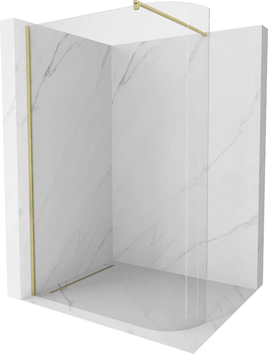 Mexen Kioto-R afgerond douchewand Walk-in 100 x 200 , transparant 8 mm, geborsteld goud - 800-100-101-55-06