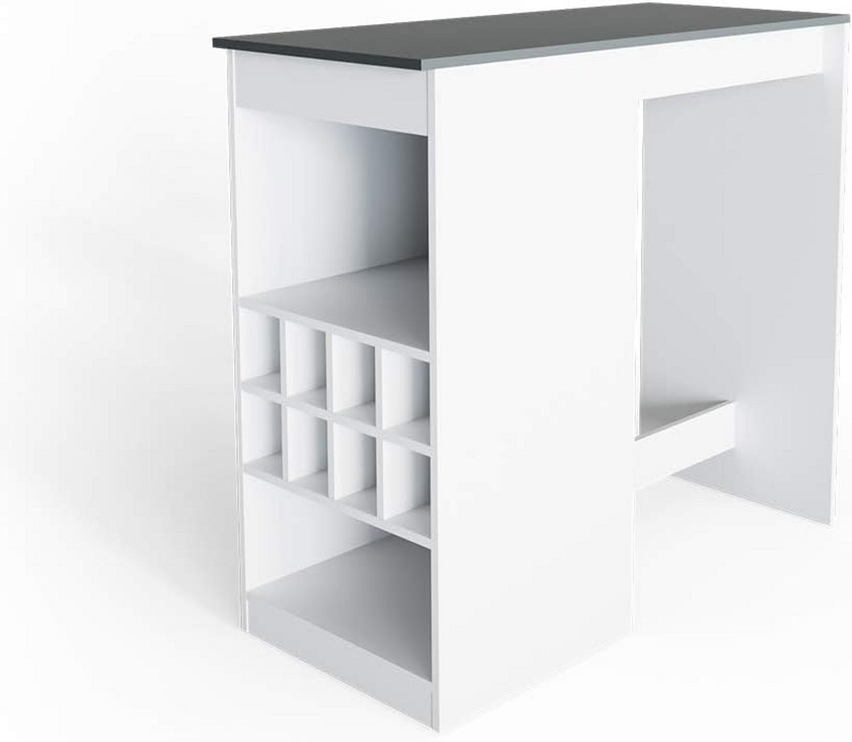 Hoge bar tafel met wijnrek en opbergvakken - 115 x 50 cm - Antraciet wit