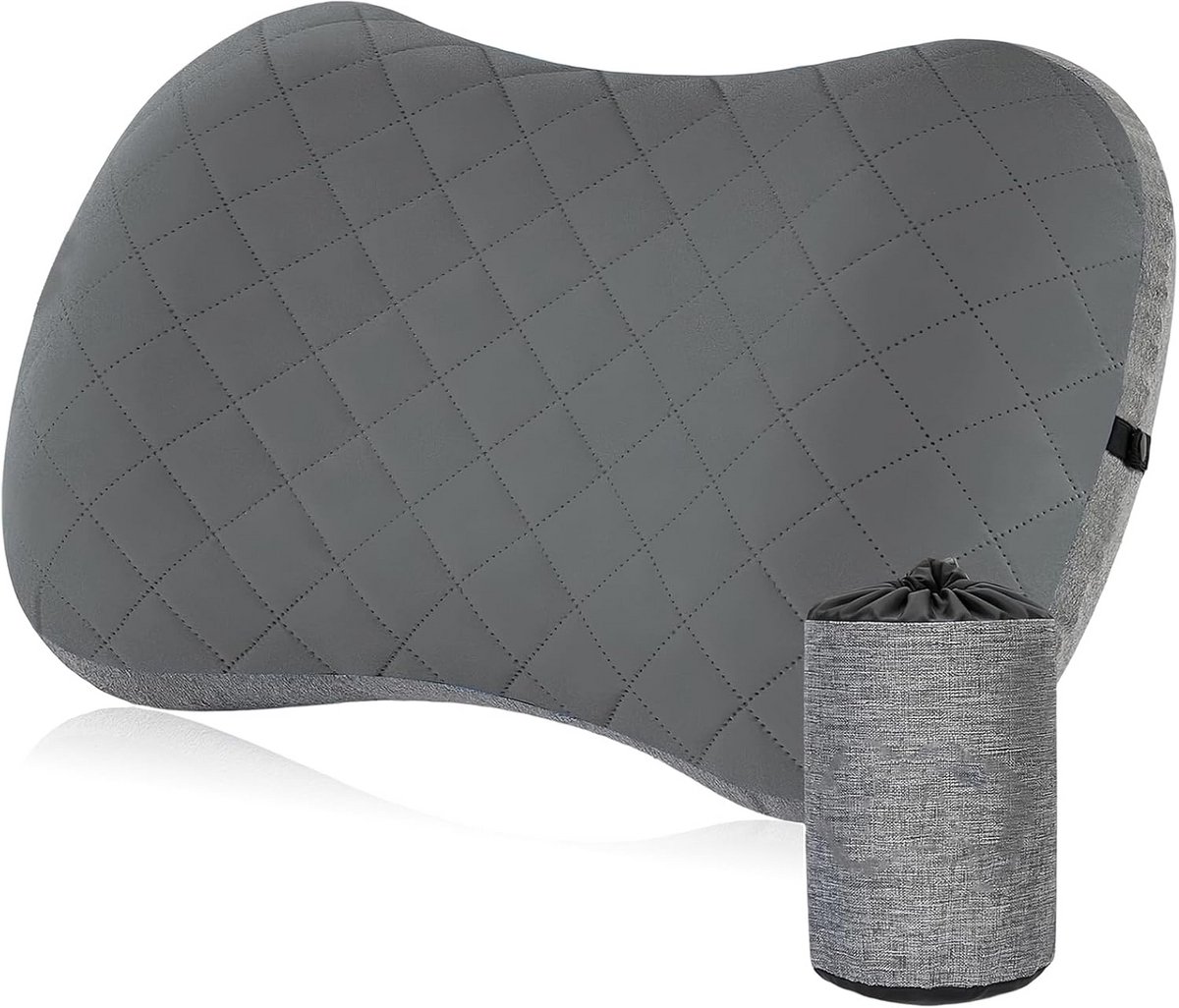 Lichtgewicht Opblaasbaar Kampeer- en Reiskussen Grijs – Comfortabel Hoofdkussen voor Tent, Strand en Outdoor