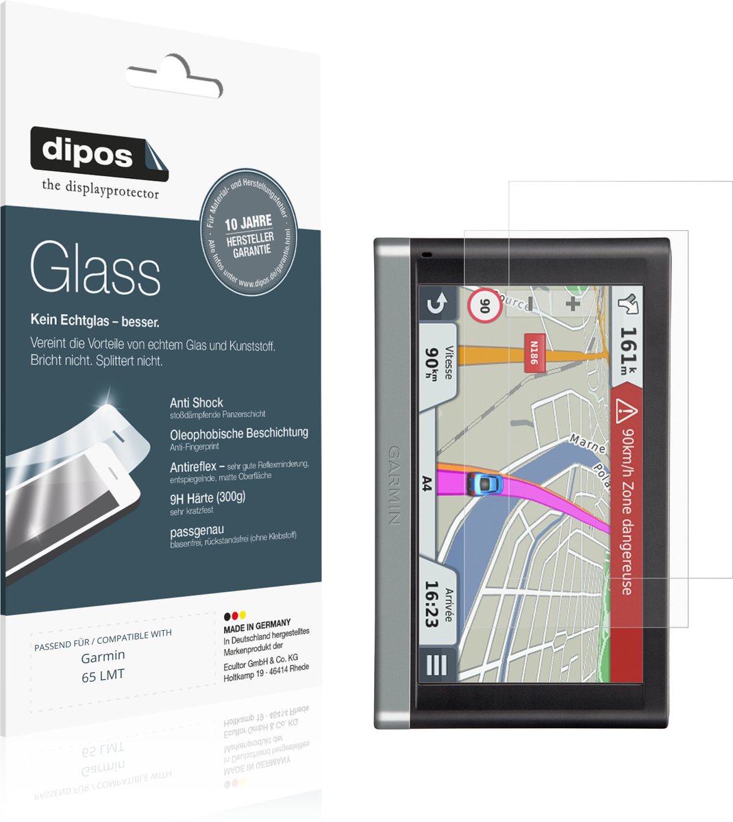 dipos – 2x Matte Pantserfolie geschikt voor Garmin 65 LMT | 9H Screenprotector