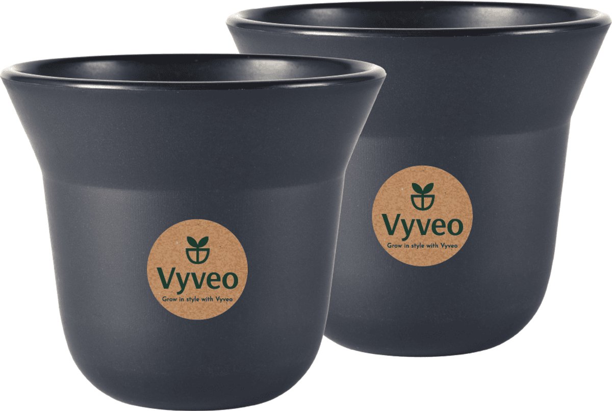 Vyveo - Bloempot Aalta - Set van 2 - 20x17 - Zwart - Bloempot voor binnen en buiten - Lichtgewicht - Breukbestendig - Vorstbestendig - UV-bestendig