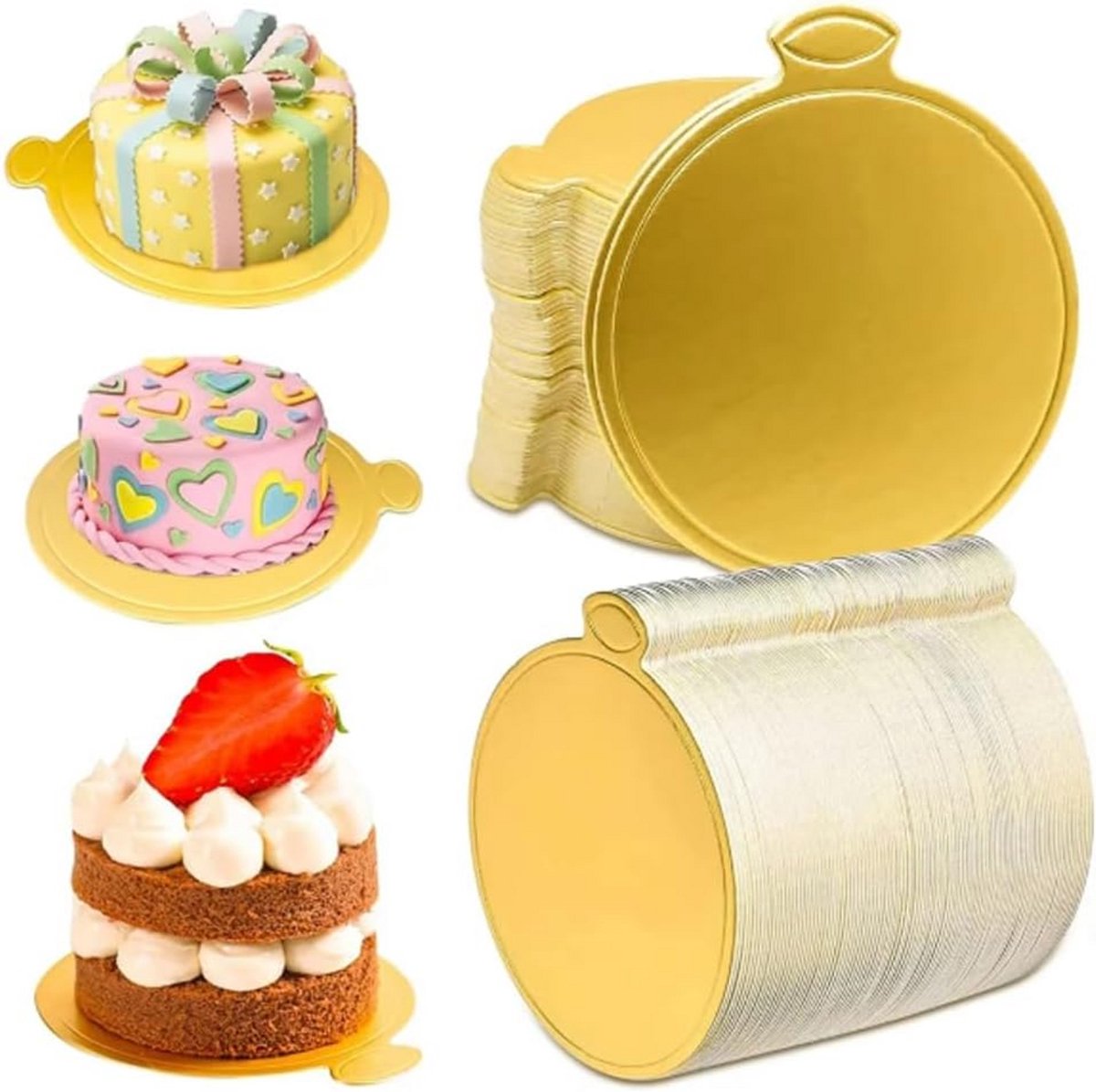 100 Mini Ronde Cakebordjes 9 cm Goud voor Desserts en Gebak