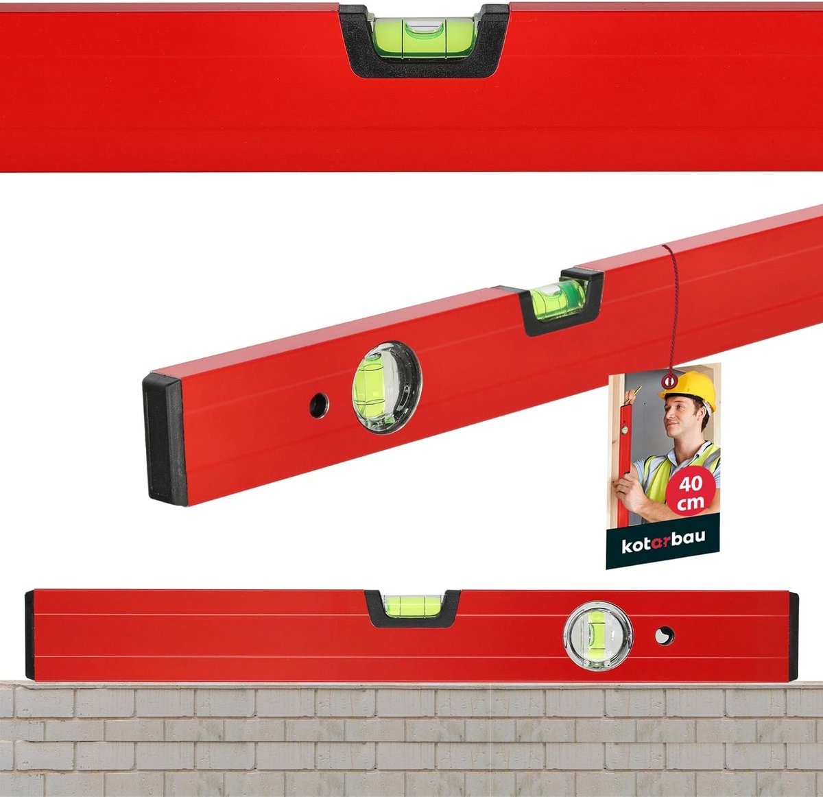 Aluminium waterpas 40 cm Rood met Twee Libellen voor Nauwkeurige Meting