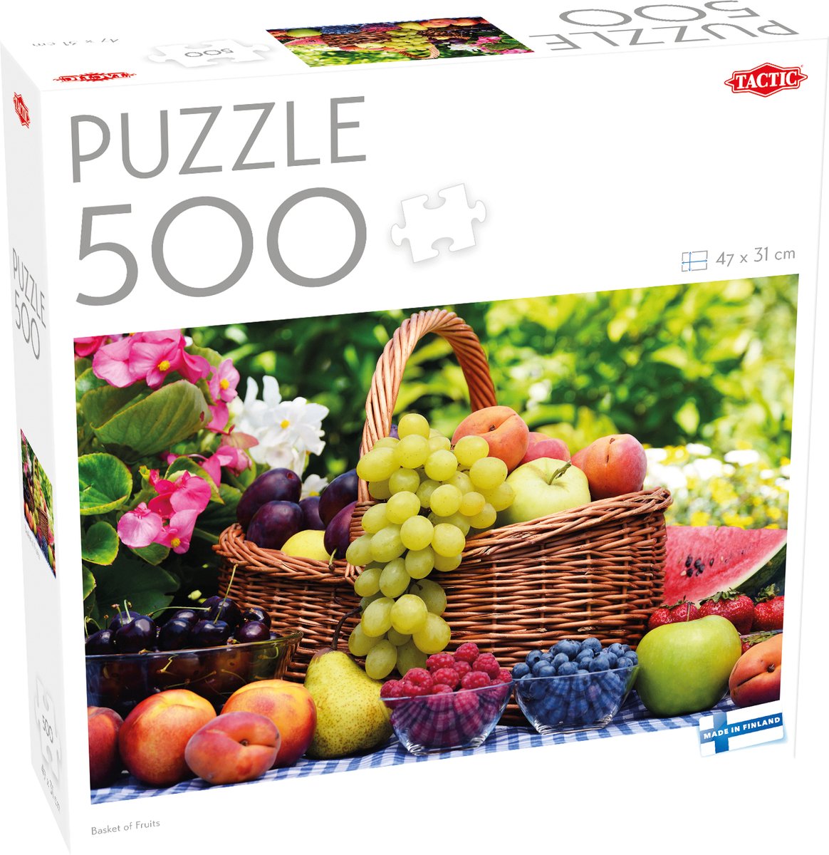 Tactic basket of fruits - puzzel - 500 stukjes - mand met kleurrijk fruit - stilleven en voedselillustratie - hoogwaardige scandinavische kwaliteit