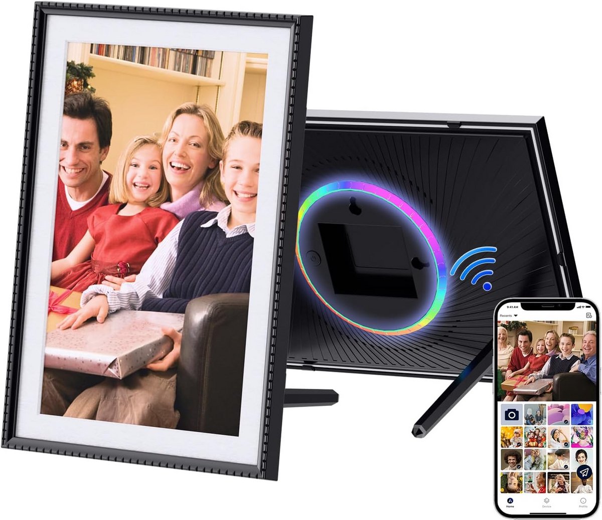 Digitale fotolijst 10,1 inch wifi touchscreen 1280x800 IPS 32 GB Auto-rotatie Wandmontage Aimor app RGB-licht
