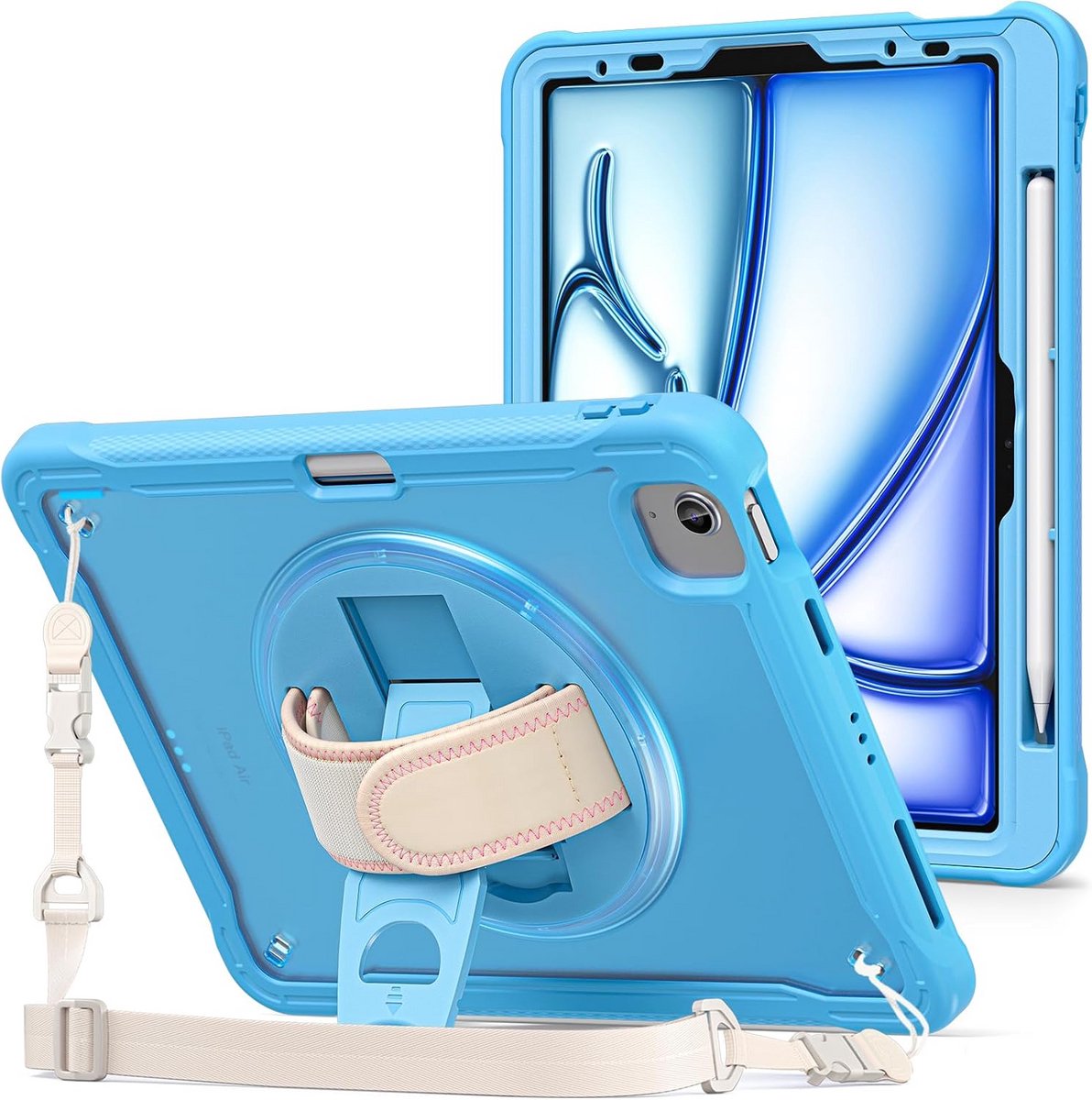 Robuuste Beschermhoes voor iPad Air 11 Inch (M2 2024, 5e/4e Gen) met 360° Draaibare Band en Standaard