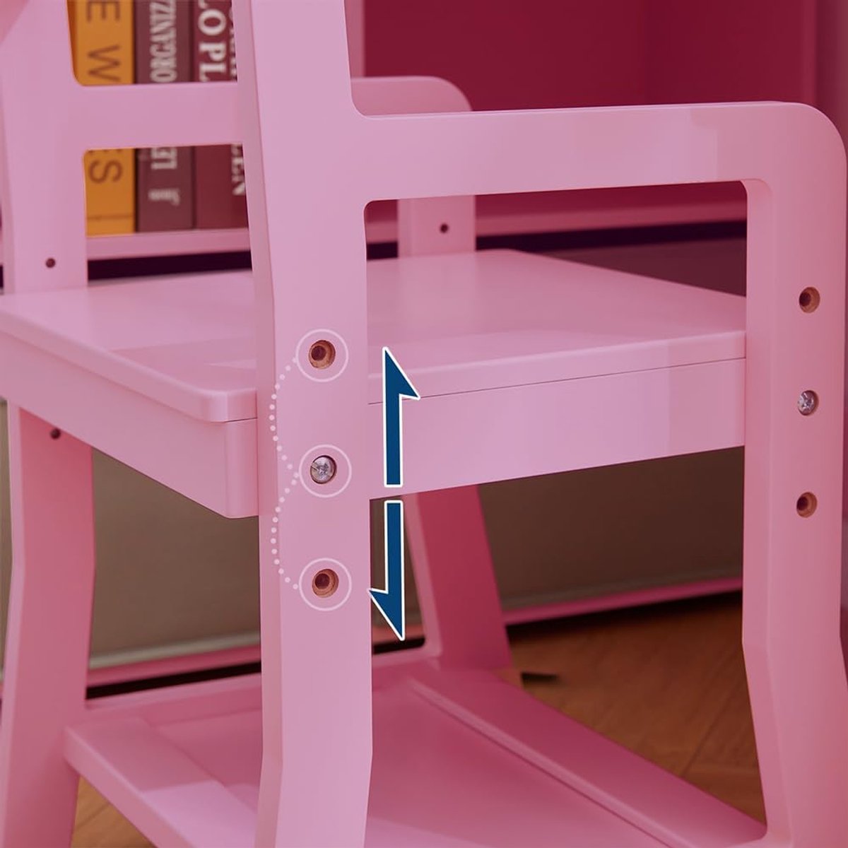 Kinderbureau Houten Set met Stoel, Etagère en Opbergruimte thumbnail 8