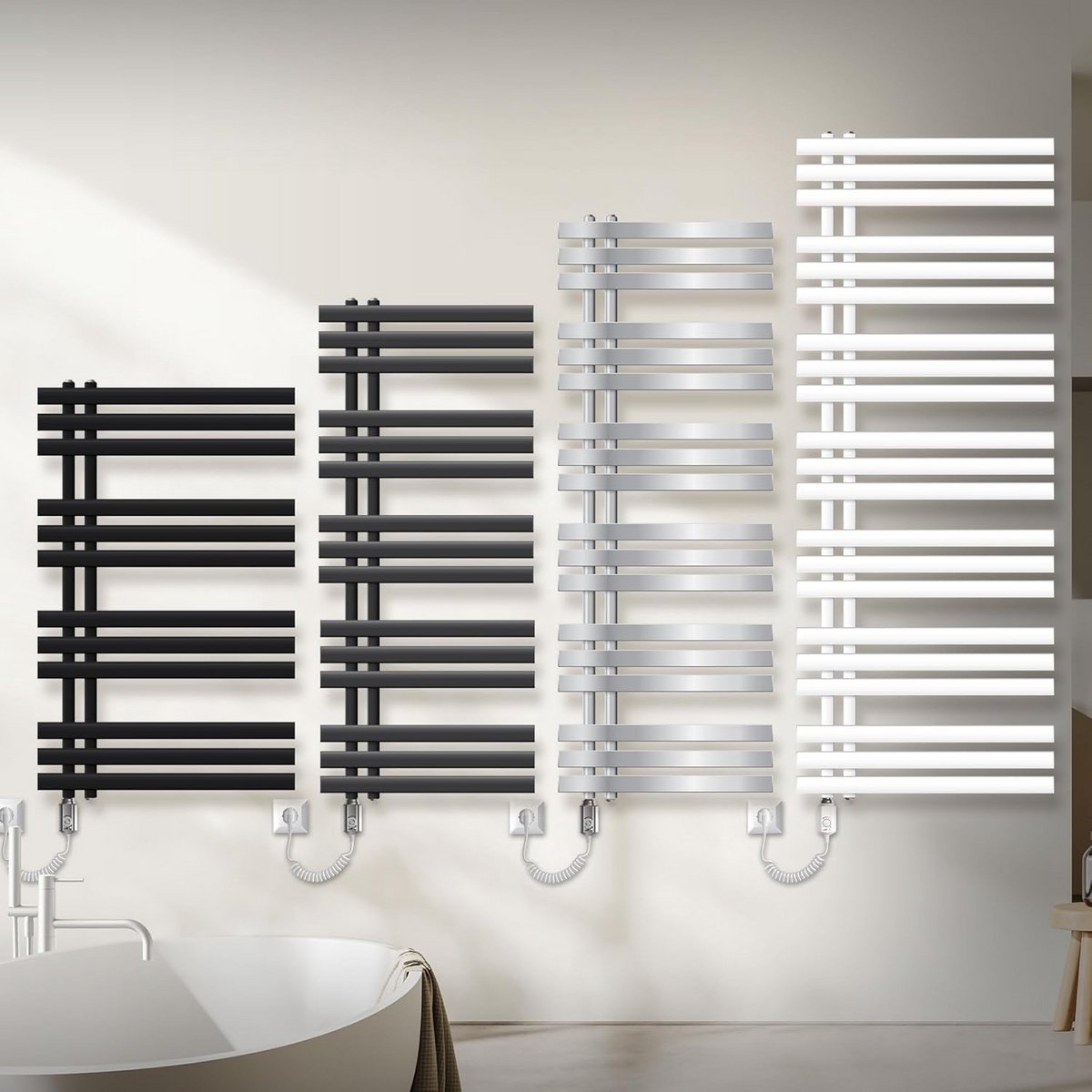 Elektrische badkamerradiator met verwarmingsstang 1200W - 600 x 1600 mm - wit