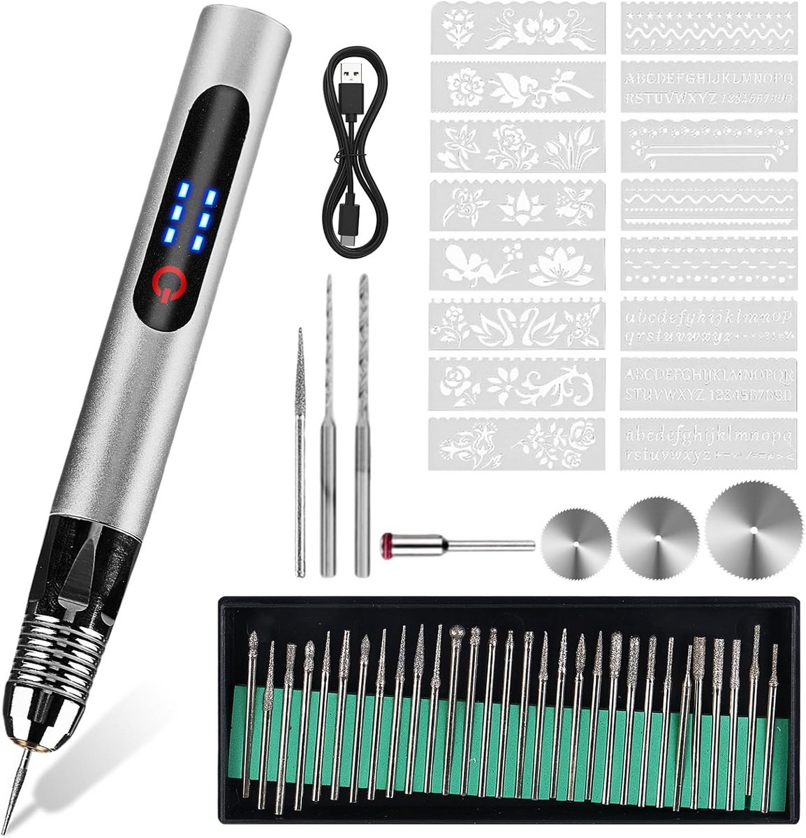 Oplaadbare Elektrische Graveerstift Set voor Glas, Hout, Metaal en Sieraden