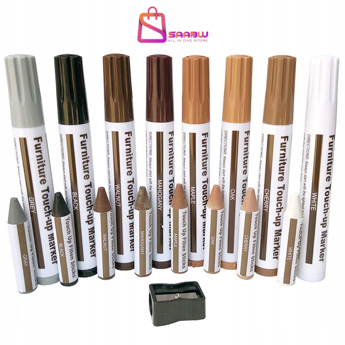 Meubel Reparatieset – Hout Reparatie Markers – Wax Krassen Vullen Doe-Het-Zelf – Voor Krassen en Beschadigingen Meubelonderhoudsmiddel – 8 stiften & 8 Waskrijtjes – 32504