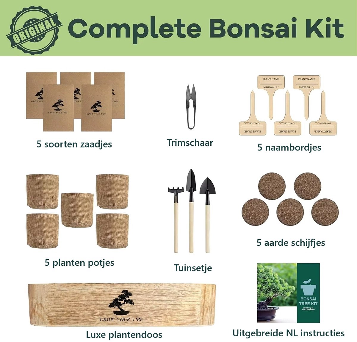 Luxe Bonsai Starters Kit – 5 Soorten Bonsai Zaden – 25-delige Kweekset met Tuinset – Inclusief Nederlandse Instructies – Bonsai Binnen Kweken – Perfect Cadeau — cadeau in Hobby - foto 4