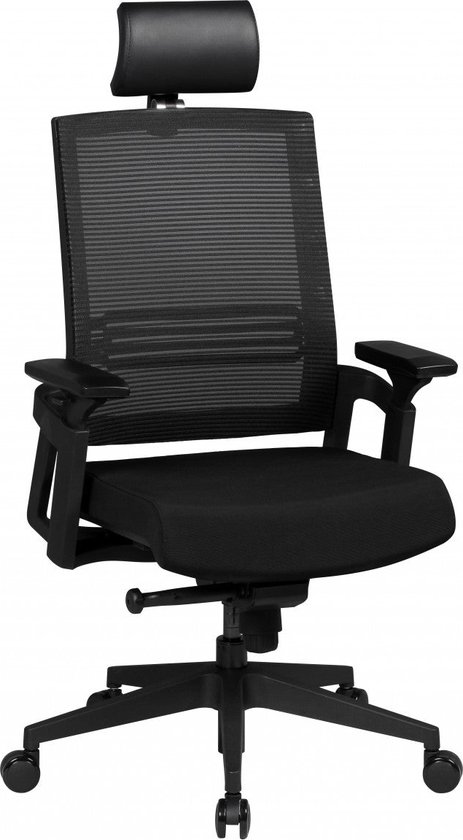 Rootz Bureaustoel - A1 Stof - Zwart - Directiestoel met armleuningen - 120kg Draaistoel - Maat X-XL - Hoofdsteun