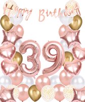 Snoes Ballonnen 39 Jaar Rose Gold White Dots - Compleet Feestpakket met cijfer ballon 39 jaar - Verjaardag Versiering Slinger Happy Birthday – Folieballon – Latex Ballonnen - Helium Ballonnen - Rose Feestpakket