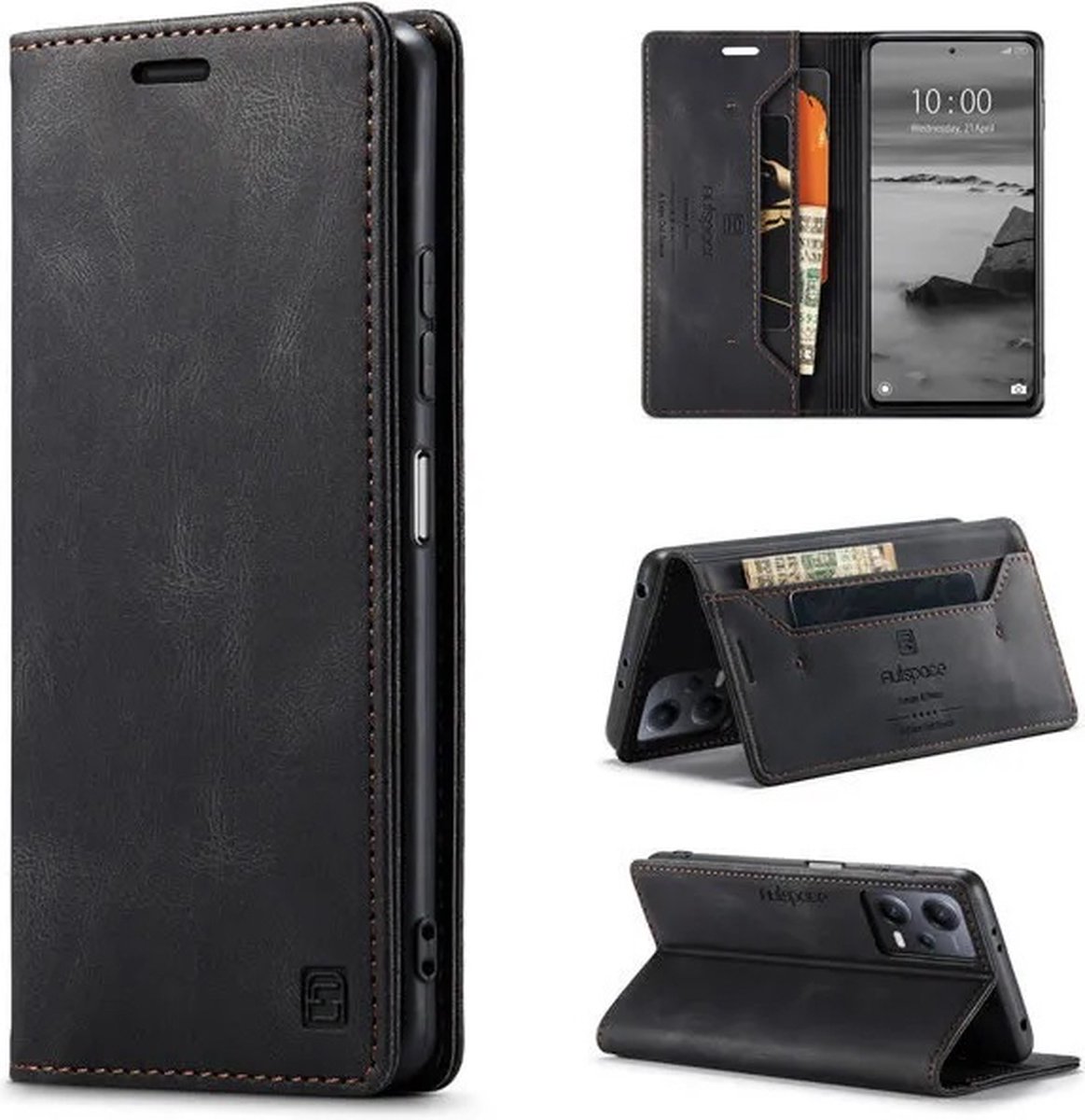 Luxe Flip Case met RFID Bescherming Kaarthouder en Magneetsluiting voor Redmi Note 12 5G / POCO X5_ Zwart