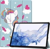 Case2go - Housse pour tablette adaptée au Samsung Galaxy Tab S9 (2023) - Tri-Fold Book Case - Avec porte-crayon - Licorne