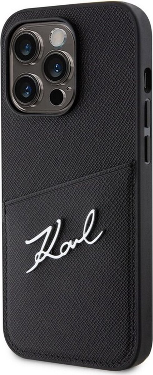Karl Lagerfeld Saffiano Card Back Case - Geschikt voor Apple iPhone 14 Pro (6.1") - Zwart