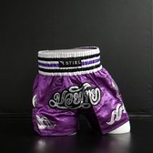 Stiel Muay Thai Short- Broekje - Paars / Wit / Zilver - L