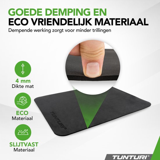 Mat van 4mm dik, dempend en ecologisch materiaal. Zorgt voor minder trillingen.